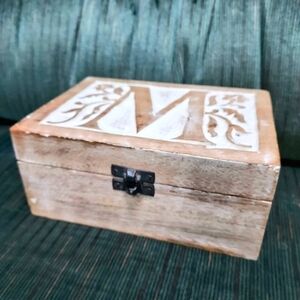 Vintage Style Carved Wood Treasure Trinket Box Monogram "M" Cost Plus